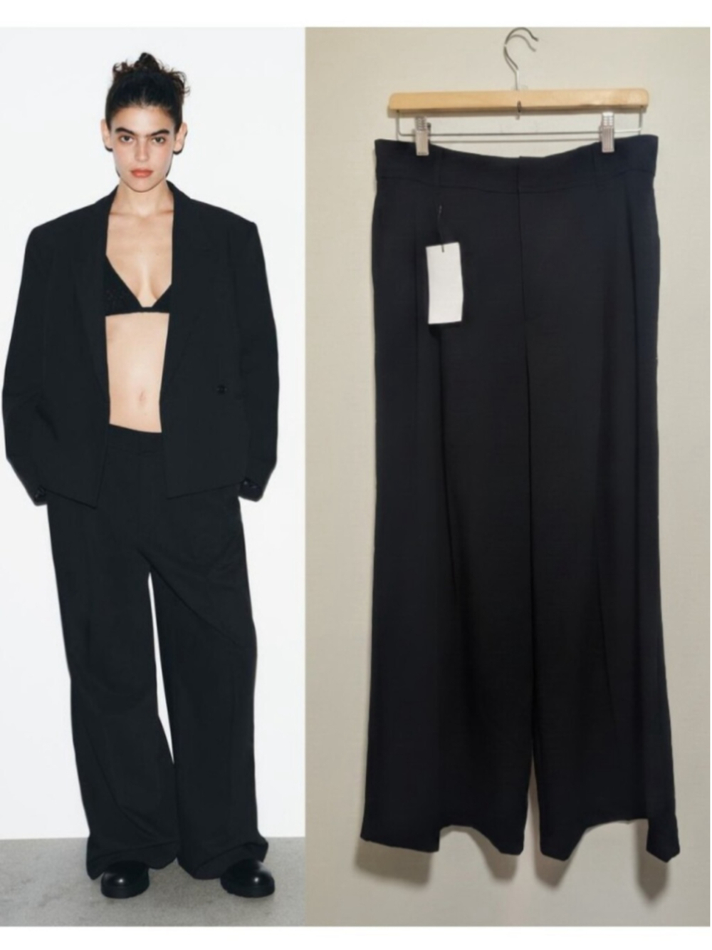 Zara | High-Waisted Wide Leg Tailored Pants With Pleats In Black